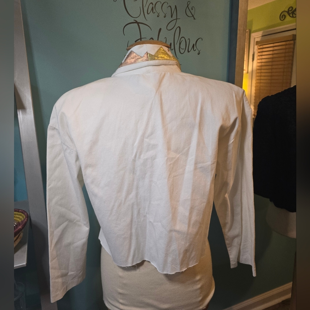 White Embellished Nancy Bolen Upcycled Denim Jacket - Picture 4 of 6